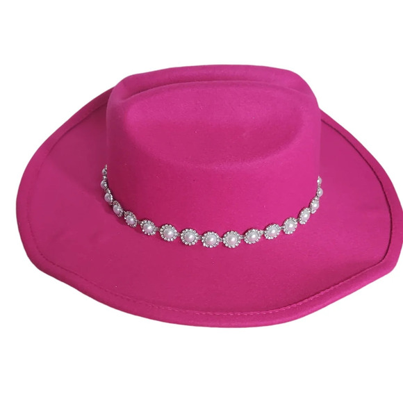 Fuschia‎ Bright Western Hat pearl trimmed hat band wide brim main image 7